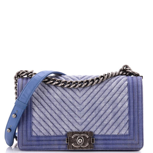 Chanel Boy Flap Bag Chevron Denim Old #183443C38B - Picture 1 of 9